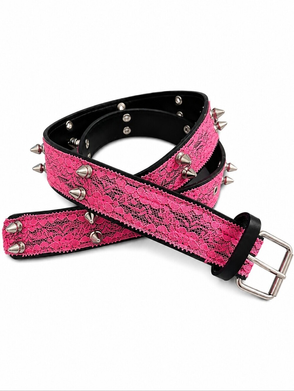 HOT TOPIC Hot Pink Lace Spiked Moto Punk Belt Medium